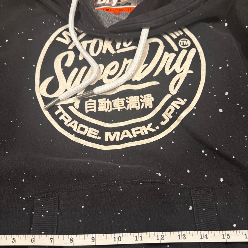 Superdry Black Pullover Hoodie with White Logo and Paint-Splatter - Picture 6 of 9